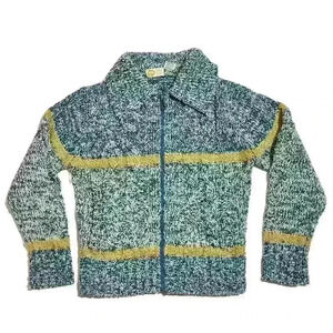 Vintage Pebble Beach Sportswear Womens Teal Zip Knit Jacket Sweater Size Small